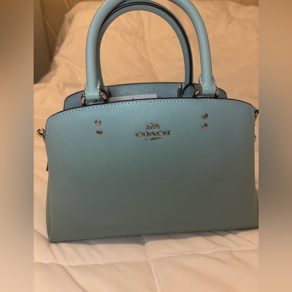 COACH Light Blue Leather Satchel with Silver Hardware